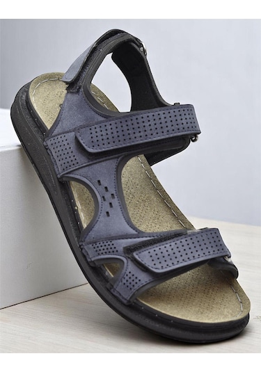 240105 Ortopedik Taban Erkek Sandalet Erkek Cırtlı Sandalet Lacivert
