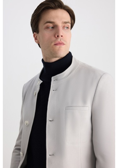 Twn Slim Fit Gri Armürlü Kumaş Ceket 5ec04ad01484m 301