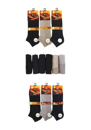 Erkek Modal Patik Çok Renkli Çorap Dikişsiz 6'lı Paket Çok Renkli