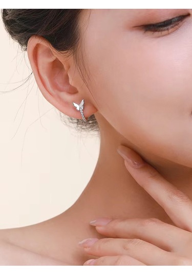 Brezza Lusso Jewelry Timeless Series Zarif Kelebek Tasarım J Model Gümüş Kadın Küpe Gümüş