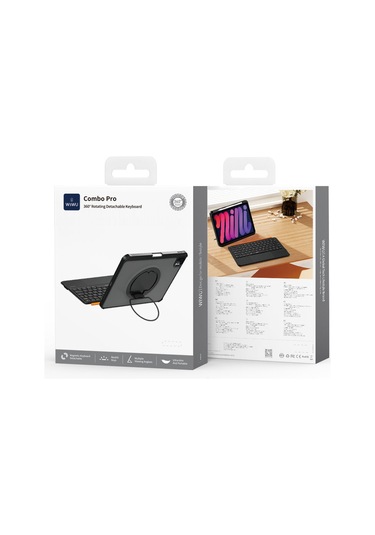 İpad Pro 12.9 2020 4.nesil Wiwu Mk-007 Combo Pro Kalem Bölmeli Klavyeli Standlı Kılıf Siyah Siyah