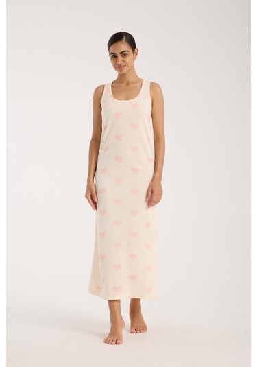 Akbeniz Kadın Kalın Askılı Yırtmaçlı Uzun Pudra Gecelik Pudra