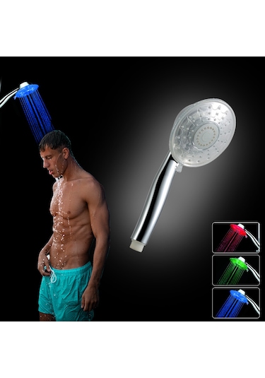 Yaozixa Su Akışıyla Çalışan Led Duş Başlığı - Renk Değiştiren Sıcaklık Sensörlü Gümüş