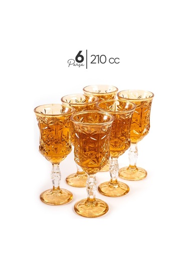 Mest Serin 6 Adet Lüsterli Ayaklı Cam Kahve Yanı Su Bardağı Seti 210 Cc Bal Renk Bal Renk