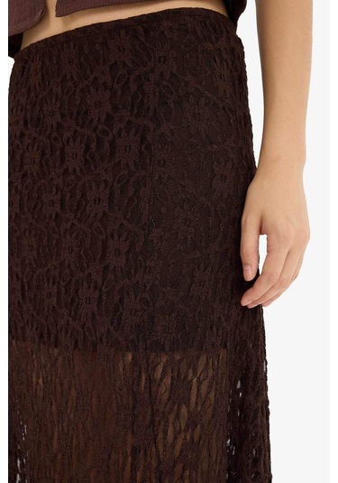 Defacto Yüksek Bel Dantel Maxi Etek F8063ax25smbn267 Kahve