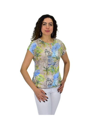 Kadın Kısa Kol Baskılı Bluz Bgl-st04690 Bej