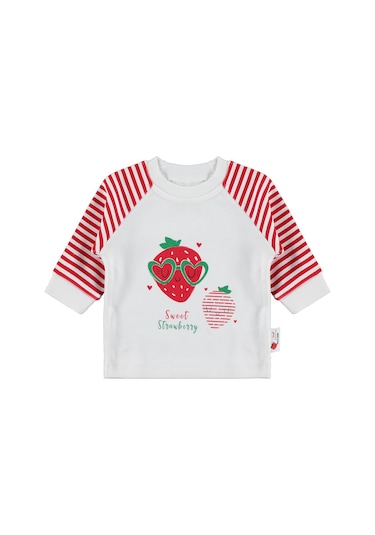 Nova Baby Çilek Kokulu Renglan Kol 1-9 Ay Sweatshirt - Ekru