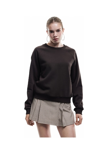 Koton Kadın Şardonlu Oversize Sweatshirt Kahverengi