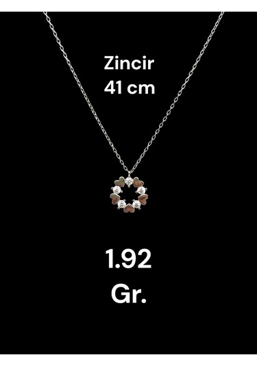 Taşlı Kalp Yapraklı Çiçek Figürlü 925 Ayar Gümüş Kolye Zarif Ve Işıltılı Tasarım Gümüş