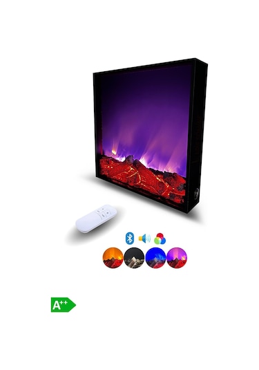 Arif Şömine Dekoratif Elektrikli Yapay Şömine -80x60 Cm - Odun Görünümlü, Kumandalı, Ses Efekli