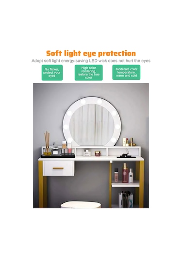 Xindoker Makyaj Aynası Led Işık 14lü, 3 Renk Tonu, Usb Dokunmatik Kontrol, Sürekli Işık Ayarlama, Dolap Işığı