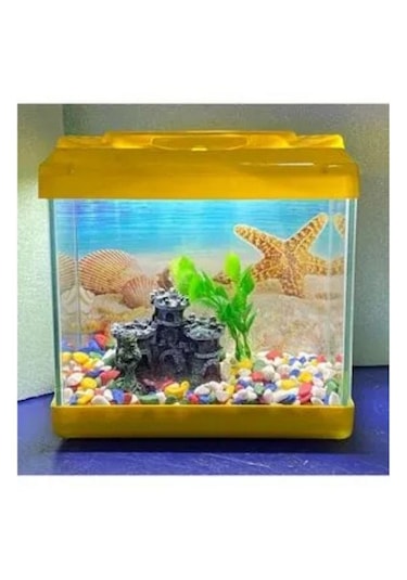 Sarı Renkli Mini Kare Akvaryum 20x20x15