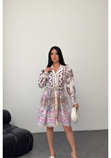 Neşeli Butik Kadın Pembe Kemer Detaylı Mini Boy Tasarım Elbise Nbms25111 Pembe