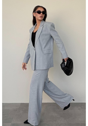 Madmext Gri Oversize Blazer Kadın Ceket Mg2445 Gri