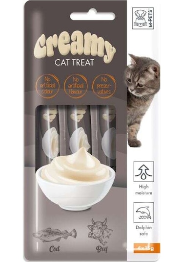 M-Pets Creamy Morina Balıklı ve Biftekli Kedi Ödülü 4 x 15 G
