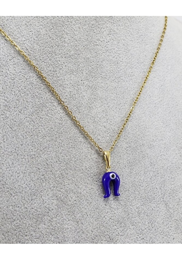 Minimal Lacivert Nazarlı Murano Nal Kolye, Hediyelik Kolye 60 Cm Çok Renkli