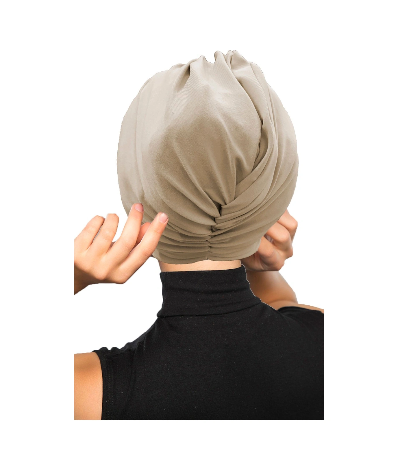 Çapraz Kancalı Bej Hazır Türban Tesettür Dış Ve Havuz Bonesi Bej