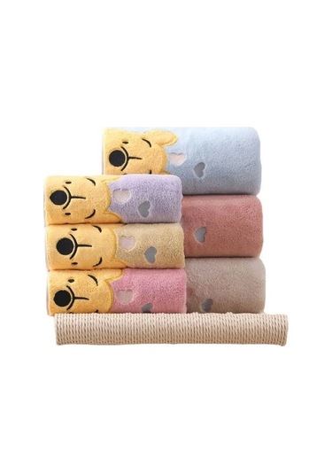 Zyzqstore Kalınlaşmış Mercan Kadife Banyo Havlusu Nakış Pooh Ayı Çok Renkli Çok Renkli
