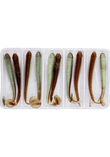 Silikon Kurt Yem - 4,2g 105mm - Turna/levrek Silikonu - 1 Adet - Yeşil/kahve - Karides Kokulu