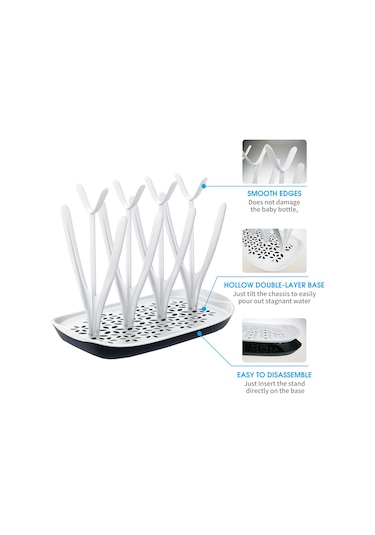 Reedark Beyaz Çocuk Biberon Kurutma Rafı - Taşınabilir Katlanabilir 8 Biberon Kapasitesi, Çift Katlı Su Toplayıcı Tabla İle Ev Ve Seyahat İçin Beyaz