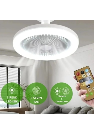 Buffer E27 Duylu 3 Farklı Işık Modlu Ve 3 Seviye Fan Güçlü Uzaktan Kumandalı, Sessiz Kullanımlı, Kolay Kurulumlu,led Işı