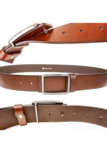 Hakiki Deri Kemer Erkek Spor Taba İğne Toka 4 CM / Rs1016 Si Taba