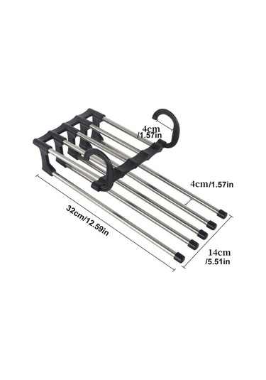 Pazly Katlanabilir Pantolon Askısı - Paslanmaz Çelik, Çok Katmanlı Siyah, Geniş Kullanım Alanı Siyah