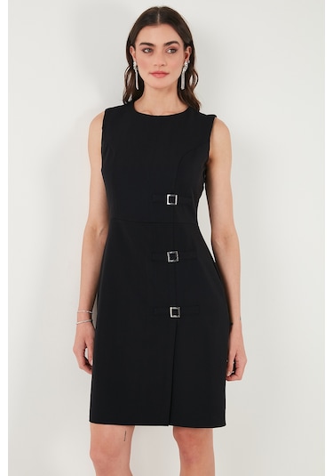 Lela Standart Fit Kemerli Bisiklet Yaka Mini Bayan Elbise 611El1964 Siyah