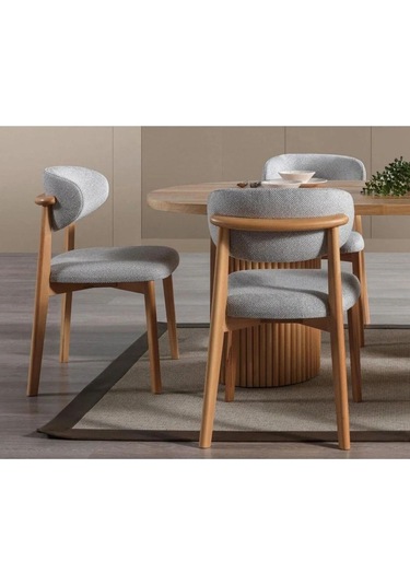 Mai Oval Masa & 6 Sandalyeli Yemek Masası Takımı Gri