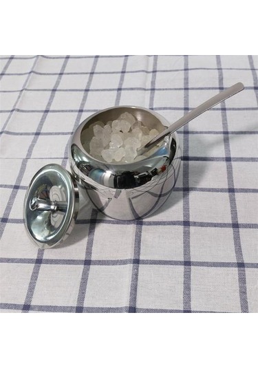 Paslanmaz Çelik Elma Şeker Kase Baharat Kavanoz Çeşni Pot Baharat Konteyner Kutusu Cuet Kapak Ve Kaşık Şeker Kase Şeker Potsugar Kase Kapağı 4 Izgara