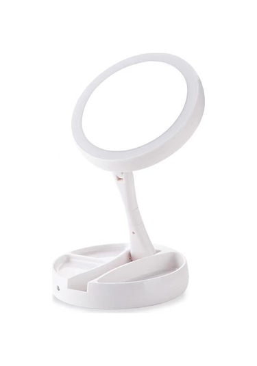 Lemestar Katlanır Çift Taraflı Led Aydınlatmalı Makyaj Aynası, 10x Büyütmeli Taşınabilir Masaj Aynası, Usb Şarjlı Beyaz