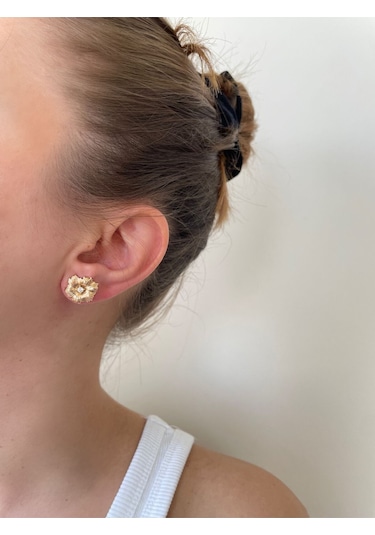 Premium Rose Gold Küçük Çiçek Taşlı Küpe