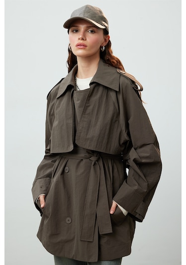 Manuka Lızbon Oversıze Kısa Trençkot Vizon