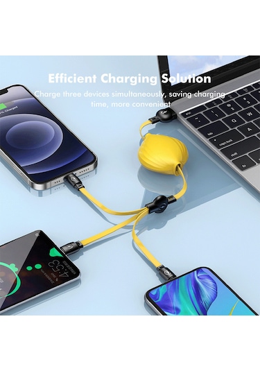 Suofeng Kırmızı 3'lü Şarj Kablosu, 5 Seviye Uzunluk Ayarlı, Hızlı Şarj+akıllı Koruma, İos/android/type-c Uyumlu Sadece Şarj