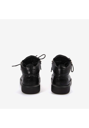 Mocassini Hakiki Deri Erkek Siyah Bot S5 Siyah Örgü