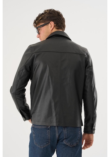 Grima Siyah Erkek Deri Mont Siyah
