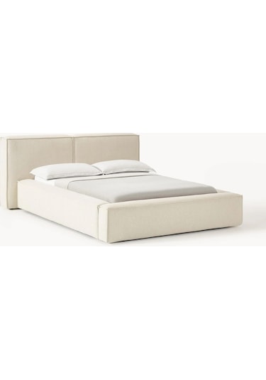 Nova Karyola Baza Başlık Set 160x200 Cm. Kırık Beyaz Keten Kumaş Montaj Dahil