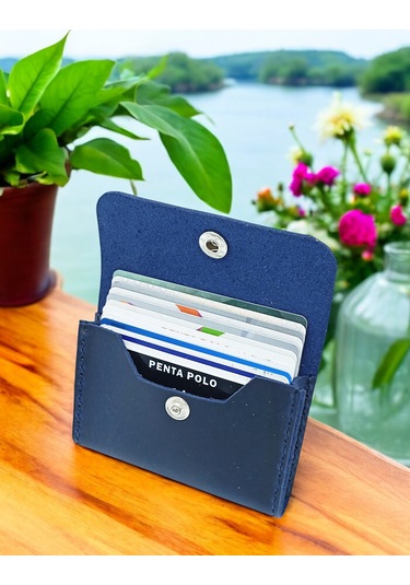 Cronder Hakiki Deri Yan Model Kutu Kartlık Cüzdan Lacivert