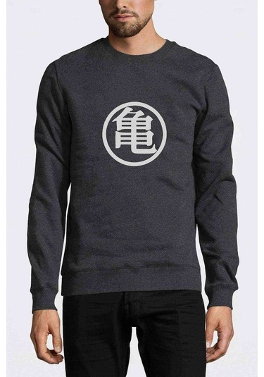 Dragon Ball Baskılı Füme Antrasit Erkek Örme Sweatshirt (528535615)
