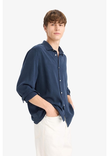 Defacto Regular Fit Twill Uzun Kollu Gömlek G0406ax25aunv175 Lacivert