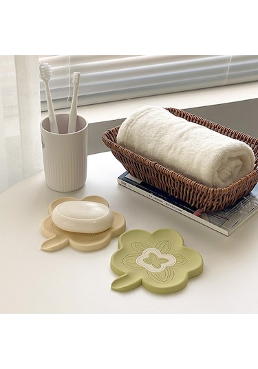 Banyo İnfüzyonlu Silikon Sabunluk Ev Tipi Kaymaz Sabun Drenaj Tutucu Yeşil