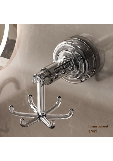 Reedark Banyo Sıçramalı Altı Ayar Rotatif Kanca - Delme Yok Duvar Takımı - Çok Amaçlı Aksesuar, Saç İpi Saklama Rafı Şeffaf Gri Diğer