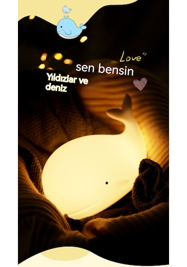 Eternal Luck Led Renkli Gece Lambası Usb Şarjı-balina Silikon Lamba-beyaz Beyaz