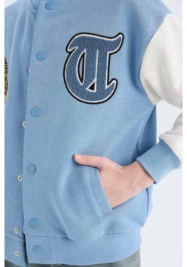 Defacto Erkek Çocuk Baskılı Kolej Yaka Bomber Hırka D9832a825spbe316 Mavi