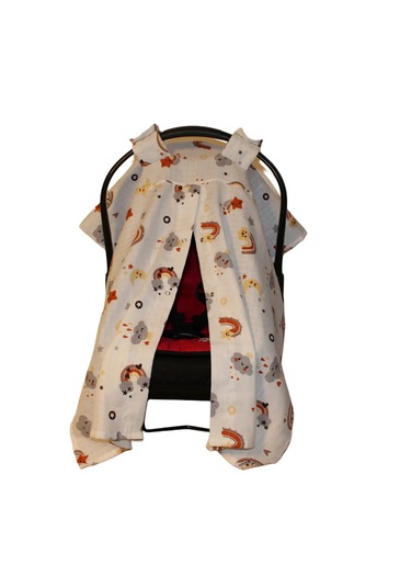 Gökkuşağı ve Yıldızlar Deseni Pamuk Müslin Kumaş Puset Örtüsü Rüya Temalı Puset Örtüsü Beyaz