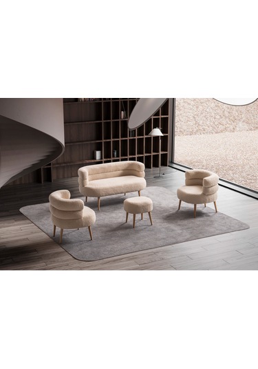 Barel Özel Tasarım Çay Seti Koltuk Takımı,berjer Ve Puf Ofis Balkon Cafe Bahçe Salon Mobilyası 4 Lü Takım Vizon Vizon