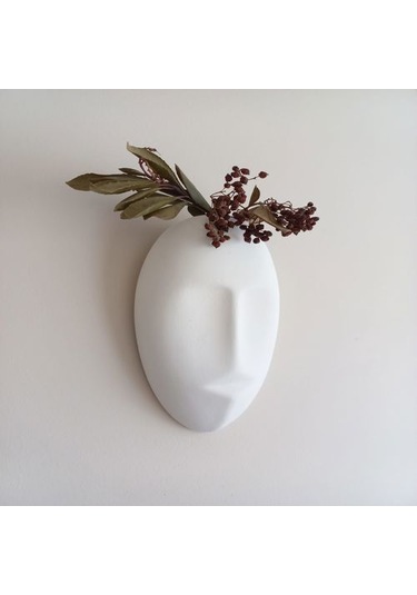 Dekoratif Mask Duvar Vazosu, Duvar Dekoru, Heykel Duvar Süsü, Beyaz