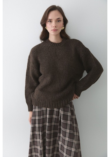 Vanilya Uzun Kollu Relax Kazak - 251091 Kahverengi