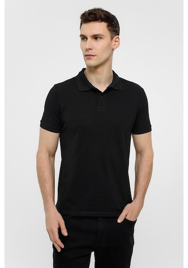 SÜVARİ Siyah Slim Düz Polo Yaka Tişört-38587 Siyah