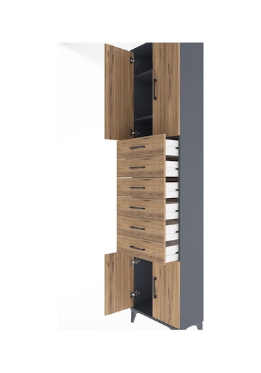 Arges Dolap 3 Raflı 6 Çekmeceli 4 Kapaklı 60x30x243 Antrasit-çam Antrasit